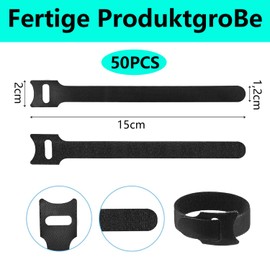 QZKJQDD 50 Stück Klett Kabelbinder Wiederverschließbar, Kabelbinder Klett, kabelbinder wiederverschließbar, Klett Kabelbinder, für Haus Büro Gartena und Kabelmanagement (Black)