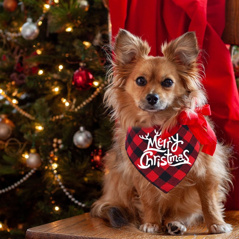 GOYOSWA 2 Pack Christmas Dog Bandanas Classic Buffalo Plaid Merry