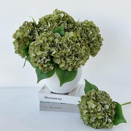 ZYTUYO 5 Pcs Silk Green Hydrangeas Aritificial Flower Boho Dried Touch Hydrangeas 20'' Faux Hydrangeas for Spring Indoor Home Decor Kitchen Living Room Porch Outdoor Wedding Flower Arrangement