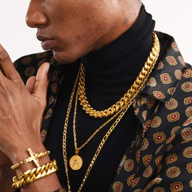 Men Chain Gold Plated Necklace Stainless Steel Hiphop Rapper Jewelry Mens Gifts for Mens 22inches