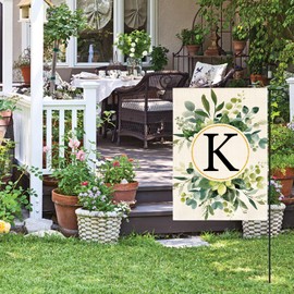AVOIN colorlife Monogram Letter K Floral Garden Flag 12x18 Inch Double Sided Outside, Family Last Name Initial Yard Outdoor Decoration