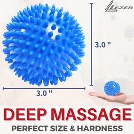 LEZER Spiky Massage Ball, Trigger Massage Point, Plantar Fasciitis, Deep Tissue Myofascial Release Tool, Foot Massager, Muscle Knot Relief, Physical Therapy, 3 in（Blue）