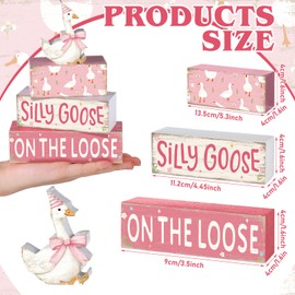 Thyle 4 Pcs Silly Goose Birthday Party Decoration Wood Table Decoration Centerpiece Wooden Silly Goose Tiered Tray Decor Baby Shower Decor for Table Home Party Celebration Supplies