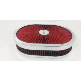 HRC 12" Super Flow Oval Air Cleaner Set With Washable Red Element & chrome top