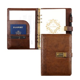 CAGIE Journal with Lock for Adults, Large Refillable Lock Journal, 6 Ring Binder, Notebook with Lock for Men and Women, 7 x 9 inches, Brown