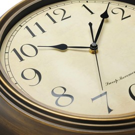 Plumeet Metal Wall Clock, 13'' Non Ticking Classic Silent Iron Wall Clocks Decorative Kitchen Living Room Bedroom, Arabic Numerals, Battery Operated (13'', Brown)