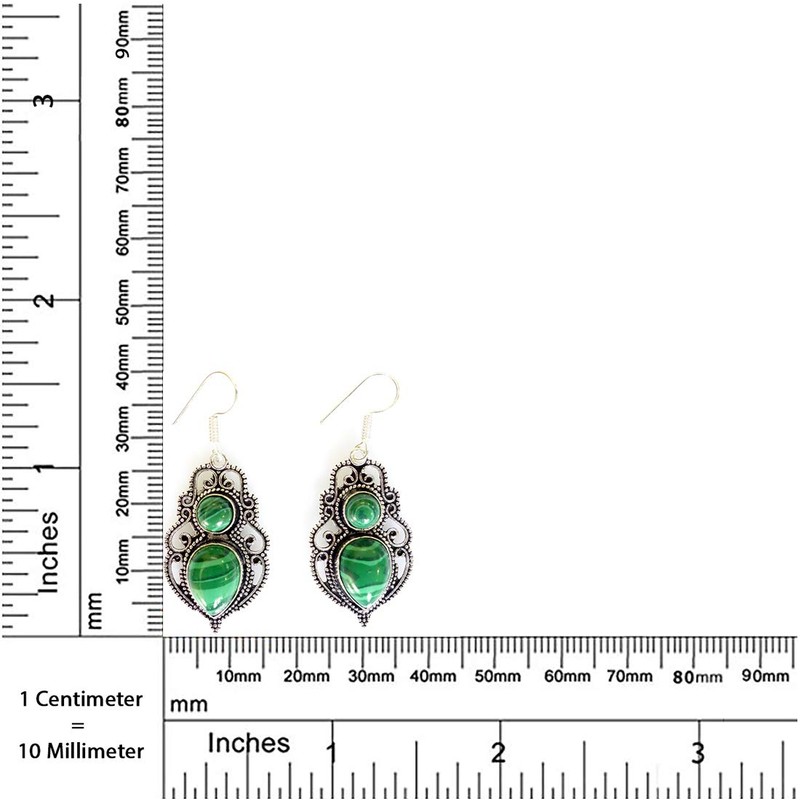 Malachite Gemstone Drop Earrings for Women Ethnic Fashion Tribal Designer