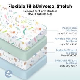 Little Grape LandSoft Mini Cot Sheets Fitted(96x 66cm), 4-Pack Mini Cot Sheets Set for Baby Girls Boys,Breathable & Soft Microfiber,Organic Fitted Cot Sheet for Pack and Play Mattress(Sea World)