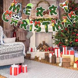 Merry Christmas Bunting Banner, Christmas Letter Garland Banner Xmas Signs Hanging Banner Decoration for Xmas Party Decoration Home Indoor Wall Fireplace Outdoor Party Supplies Y7LSSDLQ-by