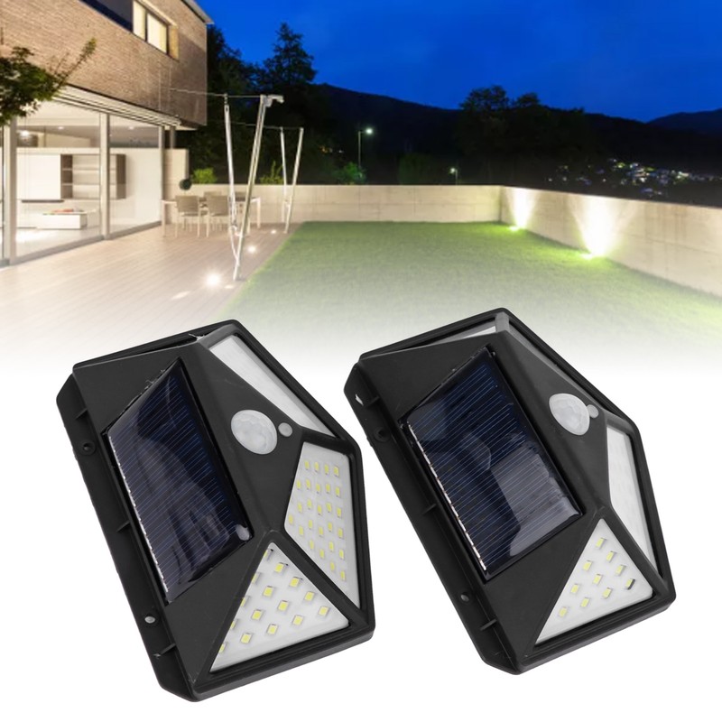 2 Pcs Solar Motion Sensor Light 4 Sided 100 LEDs