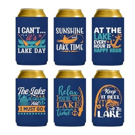 Pop Nordic Lake Can Cooler - Funny Fishing Beer Can Sleeves 6 Pack Neoprene Insulated Beer Cozy Bulk for Father's Day Favors Fishing Essentials Gifts for Men