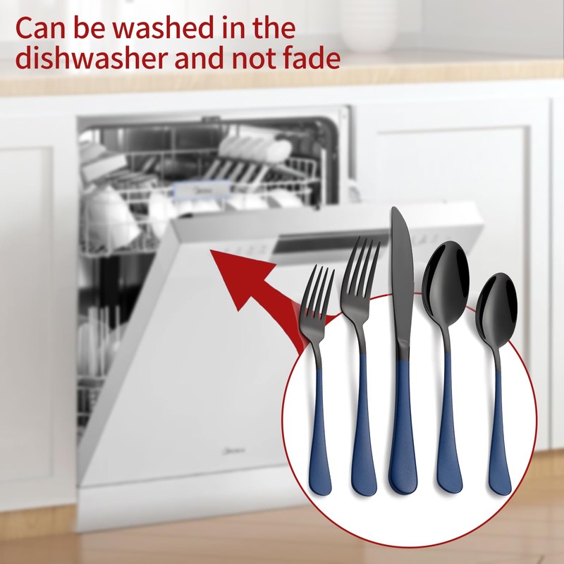 Onlycooker 20-Piece Black Silverware Set 18/0 Stainless Steel Flatware Sapphire