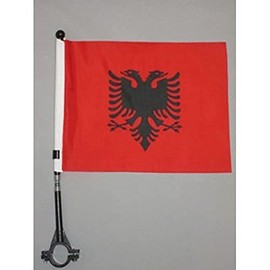 Albania BIKE Flag 5'' x 8'' - Albanian BICYCLE Flag 21 x 14 cm - Black plastic stick and base - AZ FLAG
