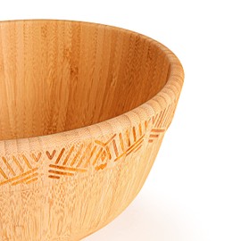 Berghoff Natural Bamboo Salad Bowl 10" Ergonomically Designed Handle Indoor Outdoor Use Lightweight Easy To Handle Two-tones