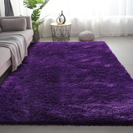 Shag Area Rugs for Bedroom Living Room,4X6 Ultra Soft Purple Fluffy Area Rugs for Dorm, Indoor Carpet Nursery Rugs for Kids Girls Room Home Decor,Purple
