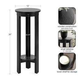 Kate and Laurel Foxford Modern Tiered Round Drink Table, 12 x 12 x 30, Black, Transitional Two-Tier Circle Plant Stand for Use as Living Room Pedestal Table or Small Bedroom Nightstand