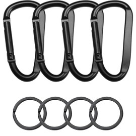 Set of 4 Carabiner Hooks, Aluminium Carabiner Hook, Carabiner Set, Carabiner Hook D-Clip, Carabiner, Carabiner, Carabiner, Black Carabiner, for Hammocks, Camping Accessories