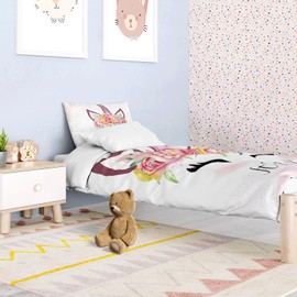 DJDEA Children's Bed Linen Unicorn 100 x 135 cm, Soft Microfibre Girls Bed Linen, 2-Piece Baby Bed Linen with Zip Bed Linen Children with Pillowcase 40 x 60 cm