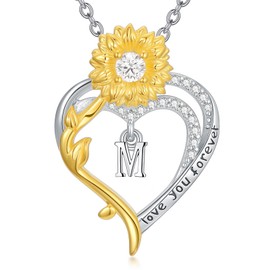MEIDERBO Initial Necklace 925 Sterling Silver Sunflower Heart Letter Pendant Alphabet Anniversary Birthday Jewelry Gifts for Women Mom Girlfriend Wife Her, Sterling Silver, No Gemstone