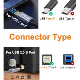 DCHAV USB B to USB C Printer Cable 2.0 Type B to Type C Cord Replacement for Computer Laptop DJ Controller MIDI Keyboard Piano Scanner Nylon Braided Wire, Gold-Plated Connectors, 6 Foot, Grey