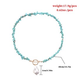 Bohemian Turquoise Pearl Choker Necklace for Women Vintage Adjustable Western Natural Stone Pendant Necklace Baroque OT Choker Cowgirl Holiday Jewelry (Big)