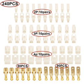 HUAZIZ Pack of 240 Cable Connectors 2/3/4 Pin Blade Receptacles 6.3 mm Pitch Male Female Plug Housing Pin Header Crimp Connector with Plug for Car Motorcycle