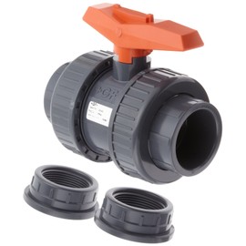 GF Piping Systems PVC True Union Ball Valve, Two Piece, PTFE Seat, FPM Seal, 1/2" Socket/NPT Threaded