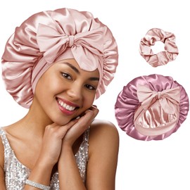 BONNET QUEEN Silk Bonnet for Sleeping Women Double Layer Reversible Satin Bonnet Hyaluronic Acid Moisture for Curly Hair Night Sleep Cap with Hair Band Gift