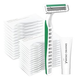 Kit de afeitadora de 3 hojas con 50 unidades a granel, cabezal pivotante con protector, 15 g de crema por unidad