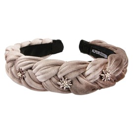 Alpenflüstern Costume Headband Velvet Braided Look & Rhinestone Edelweiss - Women's Hair Accessories Non-Slip Headband Braided for Dirndl (in Traditional Colours) ADV129 (Taupe Brown)