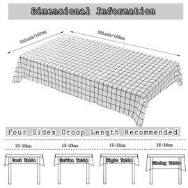 2 Packs 137 x 180 cm White PVC Table Cloth Waterproof Vinyl Tablecloths Plaid Wipe able Table Cover Clean Plastic Black Checkered Tablecloths Oil Cloth Indoor and Outdoor Tablecloth for Party,Picnic