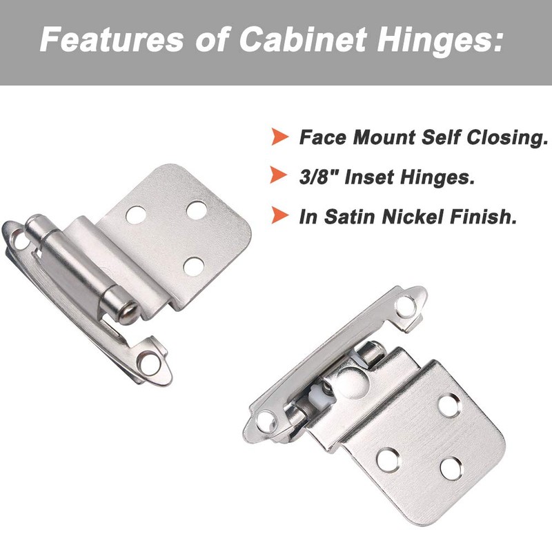 10 Pairs Brushed Satin Nickel 3/8" Overlay Decorative Self Closing