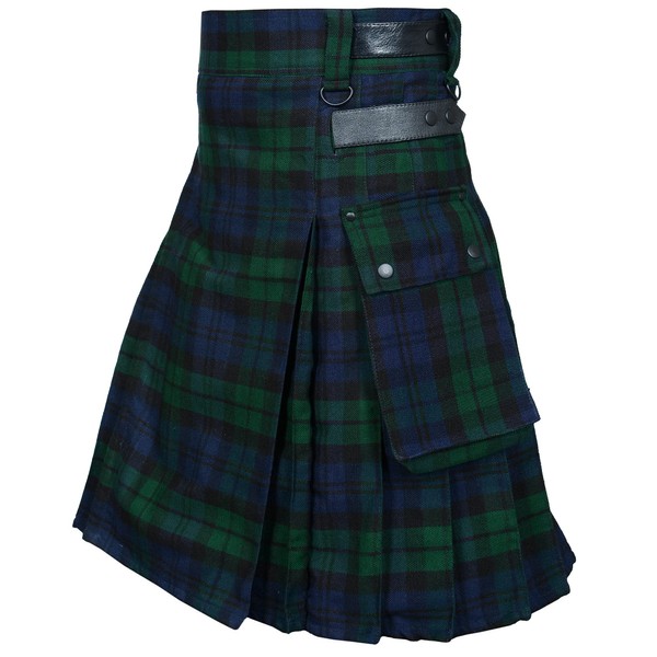 All Kilts Sports Mens Acrylic Wool Utility Kilt with Leather