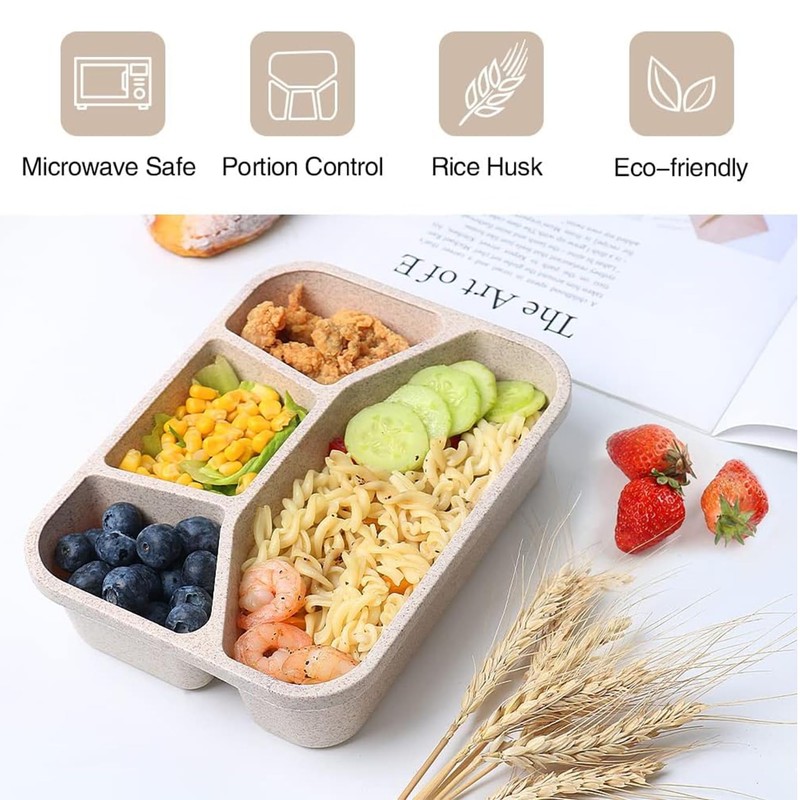 Baoswi 4 Pack Bento Snack Boxes, Reusable 4 Compartments Food