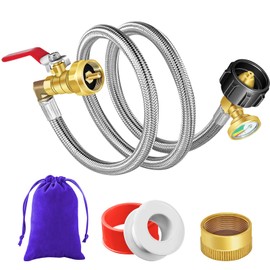 Upgraded Propane Refill Adapter Hose Kit, 36" Propane Refill Hose for 1 lb. Tanks, Stainless Steel QCC1 Propane Tank Filler Adapter with Gauge and ON/Off Valve, for Filling 1lb Bottles from 20lb Tank