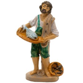 VILLAGE GIFT IMPORTERS Fisherman Nativity Villager with Fish | 4" Tall Figurine for Bethlehem Manger Scene | Indoor Table Top Statue for Christmas Holiday Creche | Made in Italy
