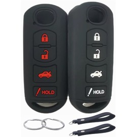 REPROTECTING Silicone Rubber Key Fob Cover Compatible with 2009-2019 Mazda 3 6 CX-5 CX-7 CX-9 MX-5 Miata Toyota Yaris iA Scion iA (Black Black with red)