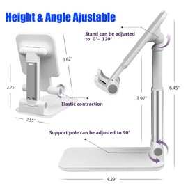 Ashintar Foldable Cell Phone Stand, Angle Height Adjustable Sturdy Tablet Stand, Portable Aluminum Metal Desk Phone Holder Compatible with Smart Phone/Tablet (White)