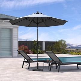 PURPLE LEAF 9' Round Patio Umbrella Outdoor Table Umbrella Aluminum Frame Market Umbrella Sun Umbrella with 8 Sturdy Ribs & Tilt for Garden Deck Lawn & Pool Light Gray