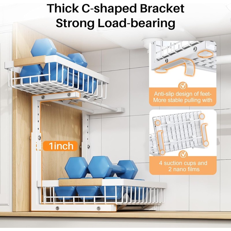 PXRACK Under Sink Organizer,1 Pack,2 Tier Metal Slide out Sink