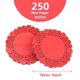 250 Pcs Mini Paper Doilies, 4 Inch Round Coloured Paper doilies, Assorted Colours Paper Doilies for crafts, Tables, Wedding Party and Tableware Decoration (Red)