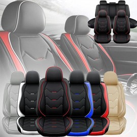 Car Seat Cover 5 Seats Waterproof Luxury Leather Full Set Seat Protector Front & Rear Cushions For Most Cars - Color: Gray