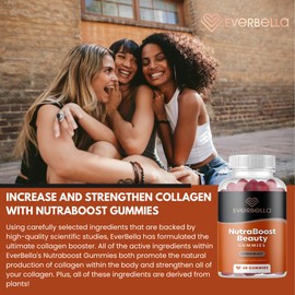 EVERBELLA Nutraboost Beauty Gummies, Vegan Collagen Booster, Biotin, Skin Hair and Nails, Vitamin A, E, C, Citrus Flavor, 30 Day Supply, Sugar-free
