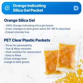 Dry & Dry 10 Gram [50 Packets] Orange Indicating Silica Gel Packets Desiccant Silica Gel Packs - Rechargeable Silica Packets, Silica Gel