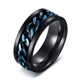 MMTTAO Men's Spinner Fidget Rings Chain Rotation Ring for Men Women 8MM Blue Black Gun Plated Intertwine Ring Motorcycle Biker Bicycle Chain Ring Punk Rock Bands Gift for His Male, Blue Black, Size 9