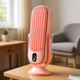 Table Fan Digital Display Bladeless 6.9 In DC Motor Cooling Pink Plastic 25 W With Timer Five Speedscolor: Pink Color