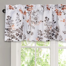 H.VERSAILTEX Valance for Kitchen Windows/Bathroom/Living Room/Bedroom Blackout Window Valance Thermal Insulated Rod Pocket Valance Curtains, 52" W x 18" L, 1 Panel, Floral Pattern in Grey and Coral