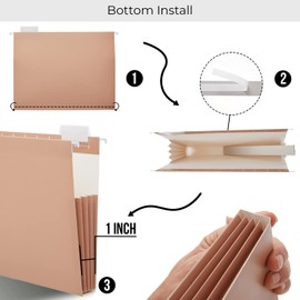 Y YOMA 6 Pack Extra Capacity Hanging File Folders Letter Size Accordion Decorative Reinforced File Folder Cute Colored Expandable Folder for Office Home with 1/5-Cut Adjustable Tabs, Nature Color