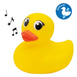 Idena 40614 Bath Toy Set for Children, 3-Piece Water Toy with a Yellow Squeaky Duck and 2 Smaller Squirter Ducks