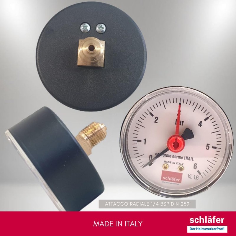 Schläfer 0930165 Hydraulic Pressure Gauge Rear Axial Connection 1/4 Inch